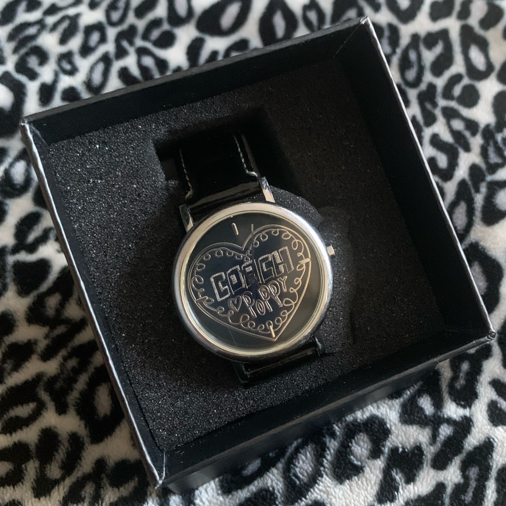 COACH Poppy Heart Black Patent
Leather Watch